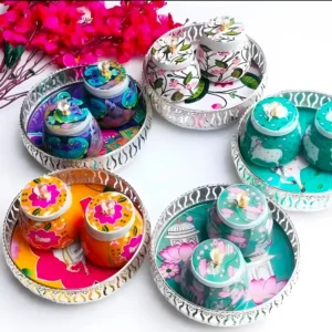 Pichwai Silver Plated Tray & Jar Set